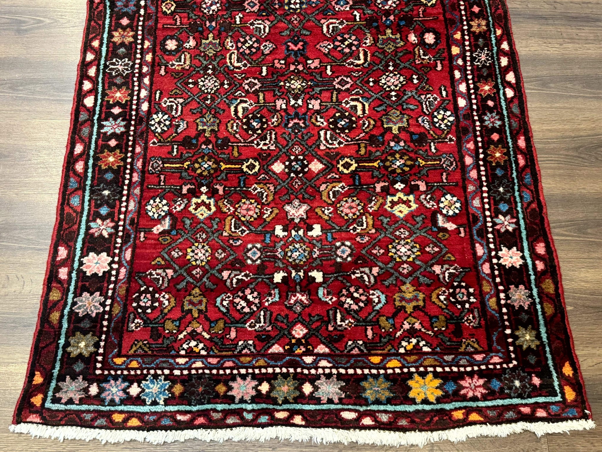 Red Persian Rug 4x7, Village Rug, Wool Vintage Carpet by Jewel Rugs