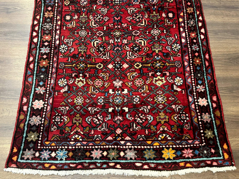 Red Persian Rug 4x7, Village Rug, Wool Vintage Carpet by Jewel Rugs
