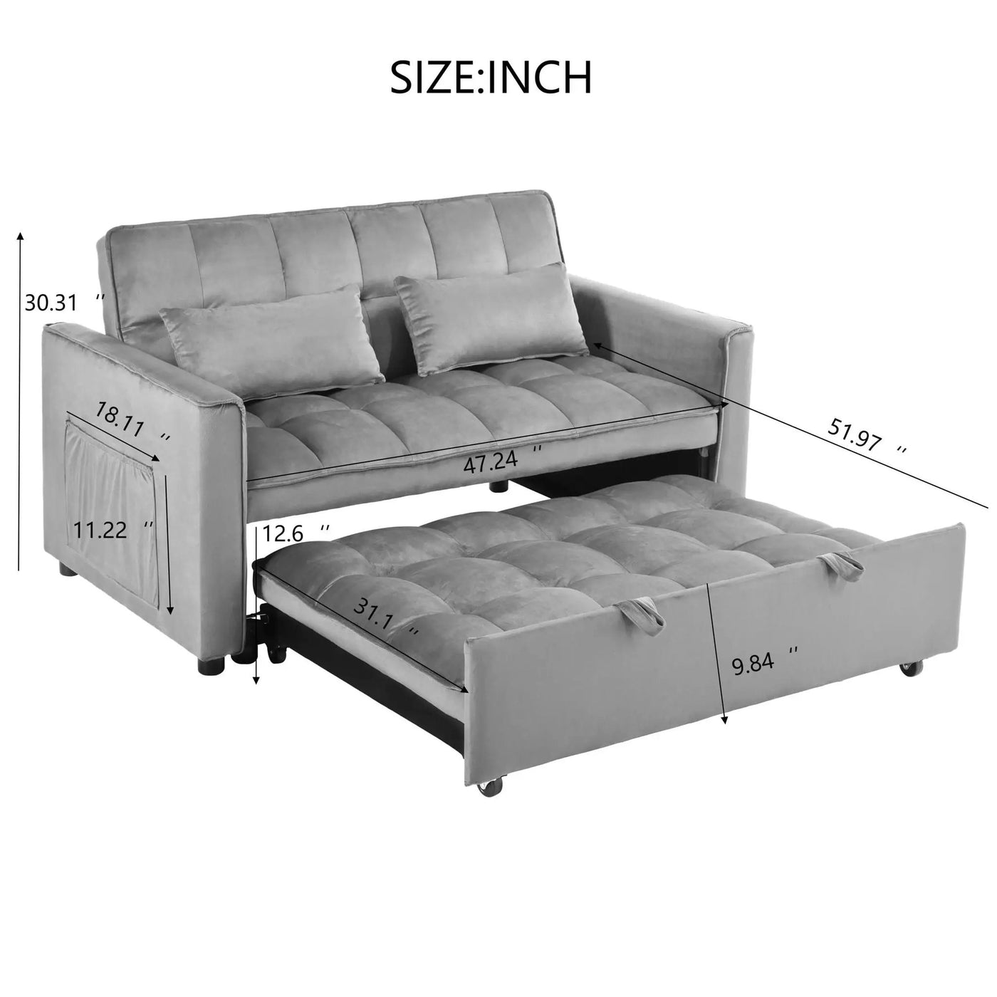 3 In 1 Pull Out Couch Convertible Sofa Bed With Reclining Backrest by Unique Piece Furniture