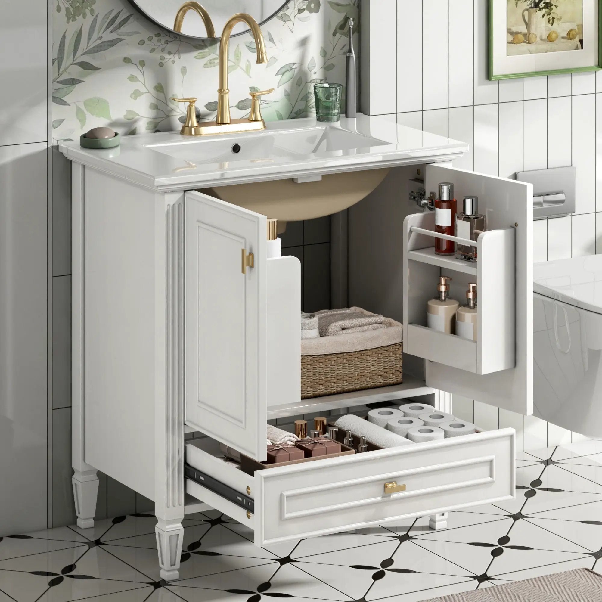 Freestanding Vanity With 1 Drawer & 2 Soft Close Doors With Door Mounted Storage by HouseOfZazla