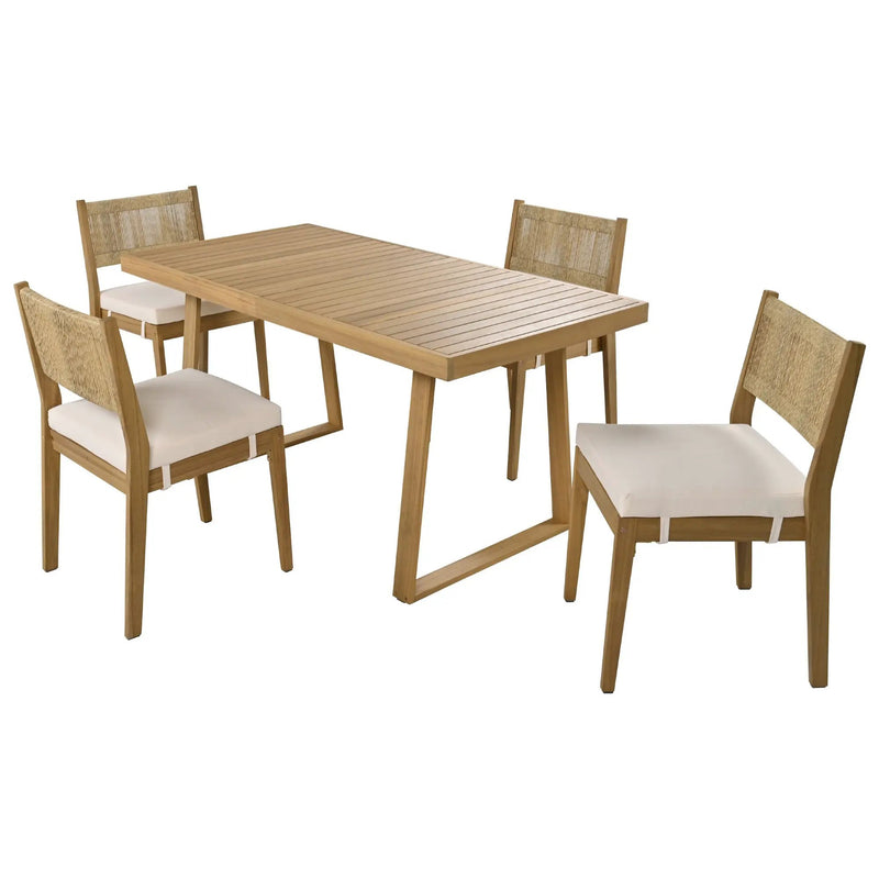 U_Style Multi-Person Outdoor Acacia Wood Dining Table and Chair Set by HouseOfZazla