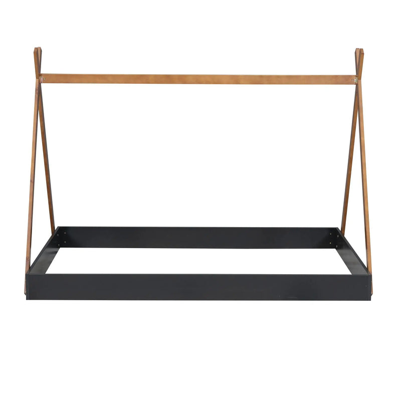 Full Size Tent Floor Bed With Triangle Structure, Low Profile Design - Black / Brown by HouseOfZazla