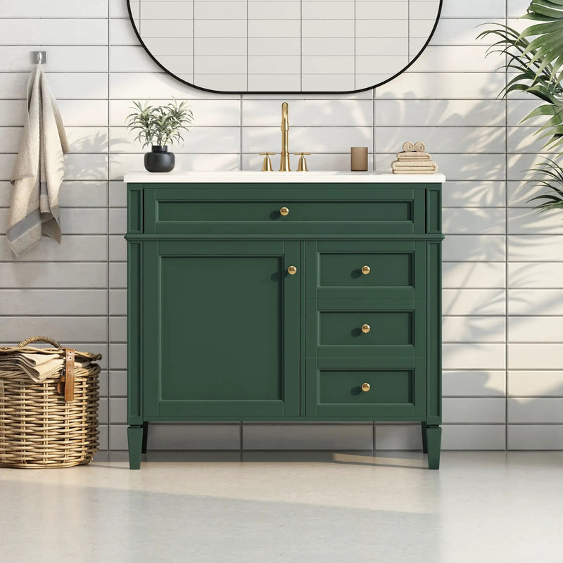 Bathroom Vanity With 2 Drawers And Tip-Out Drawer, Storage Cabinet by Unique Piece Furniture