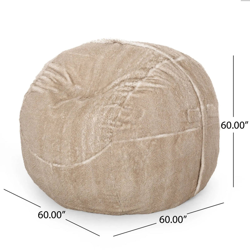 Vida - Modern 5 Foot Rounded Bean Bag - Snow White / Beige by HouseOfZazla