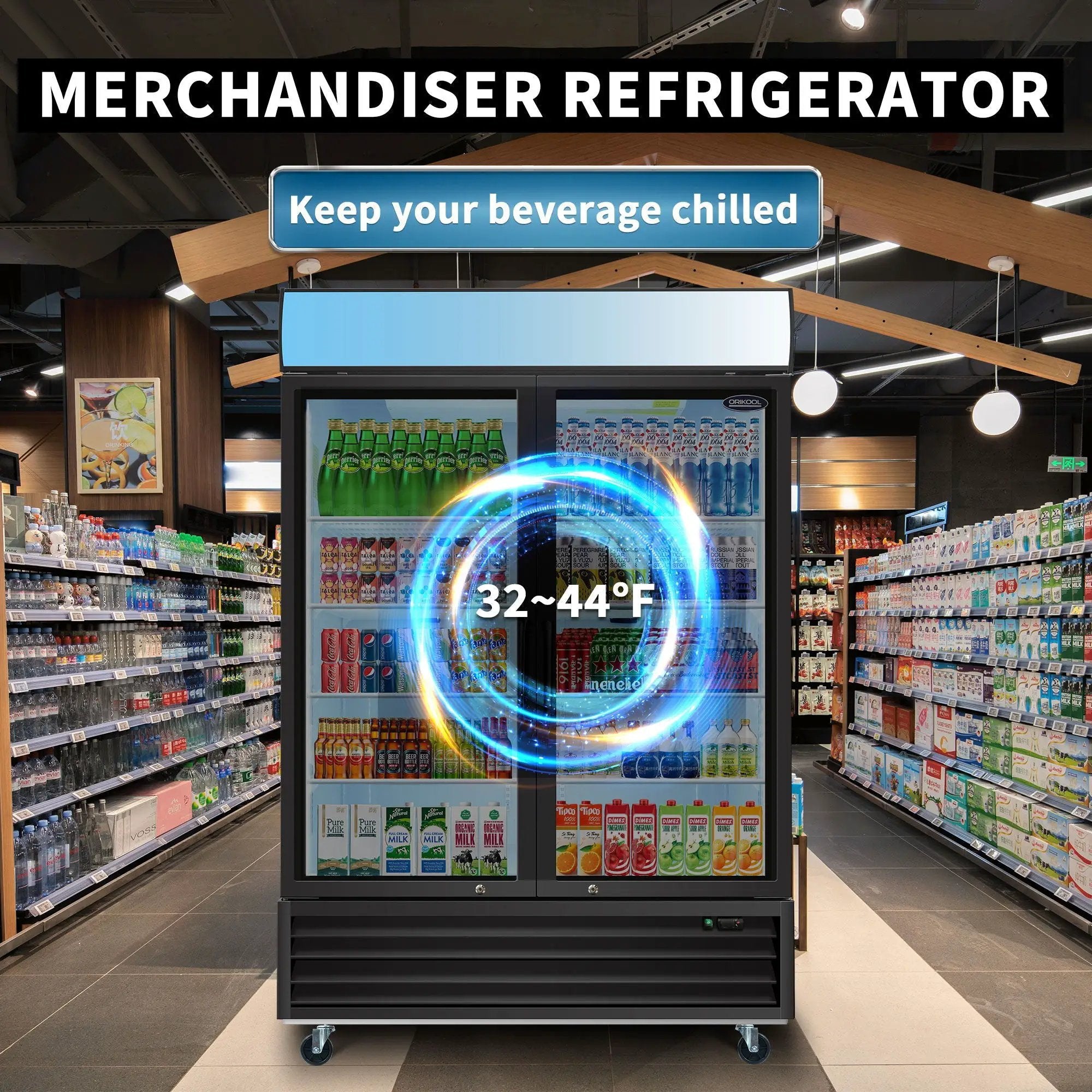 Glass Door Merchandiser Refrigerator Swing Door Commercial Display Refrigerators Merchandising Refrigeration With LED Top Panel by HouseOfZazla
