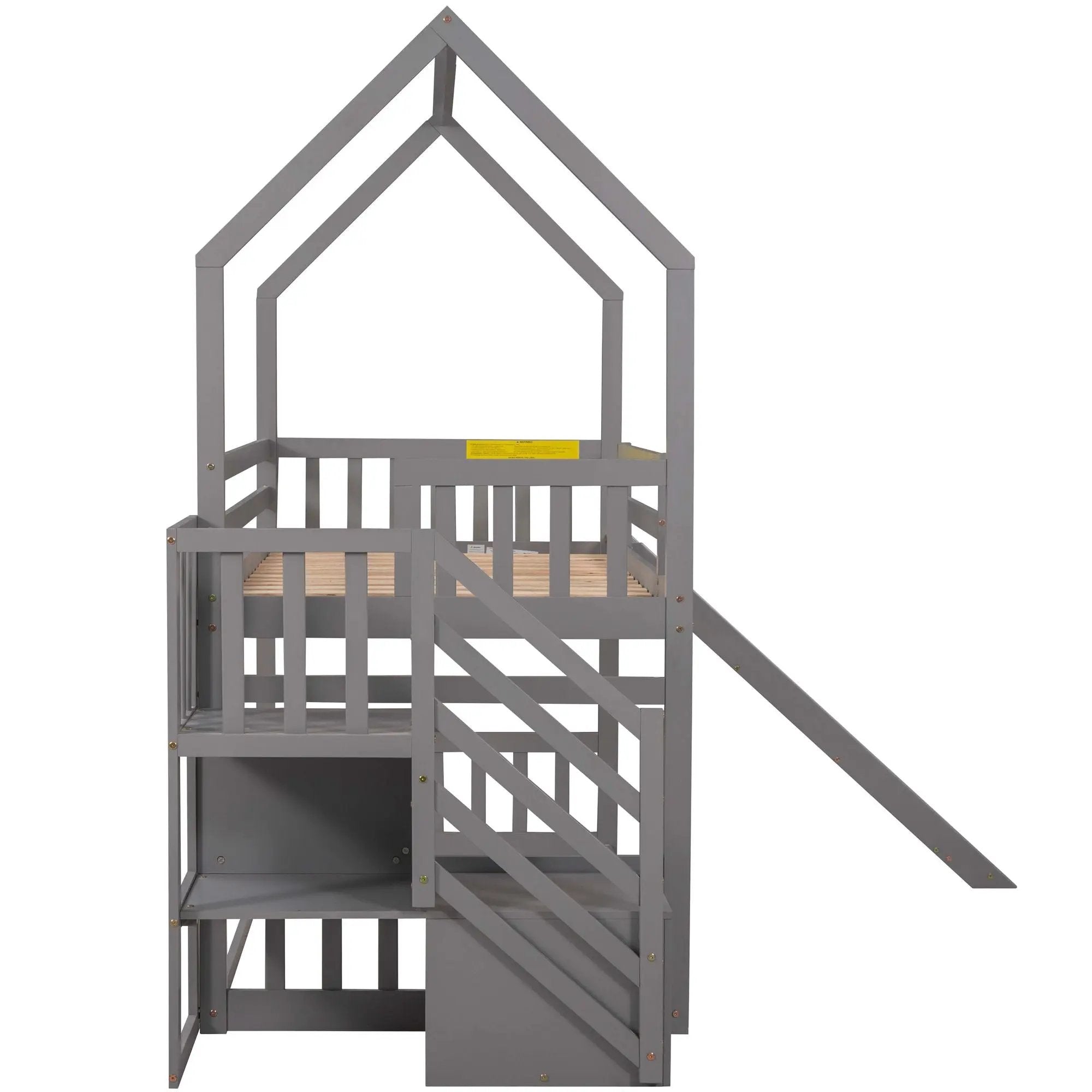Twin Over Twin House Bunk Bed With Convertible Slide, Storage Staircase by HouseOfZazla