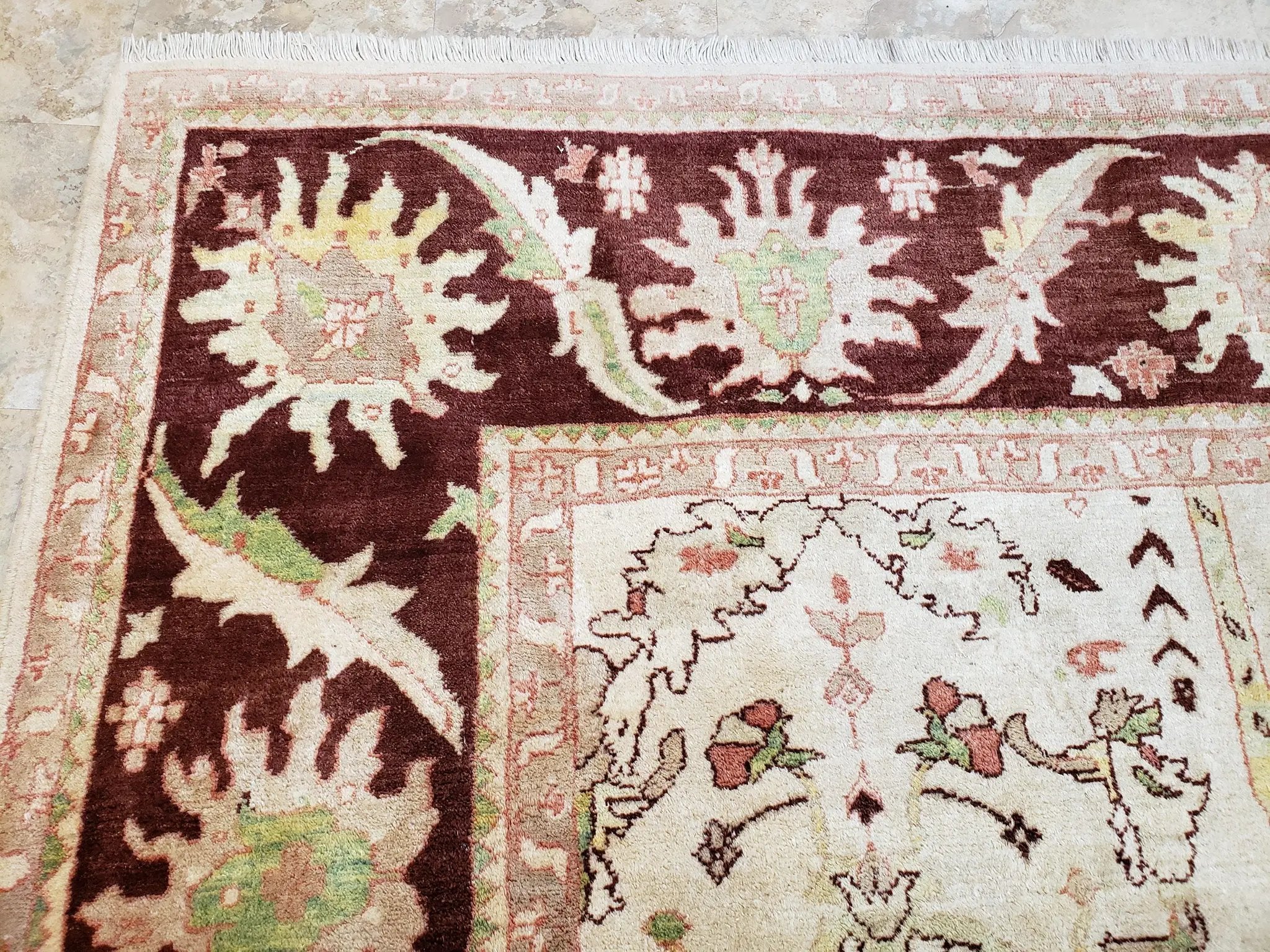 Beige and Maroon Peshawar Rug 10x15, Large Oushak Carpet, Pakistani Rug, Handmade Area Rug, Hand Knotted Rug, Living Room Rug, Nice Wool Rug by Jewel Rugs