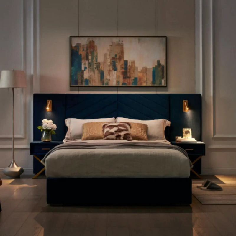 Comfortable Upholstered Bed With Vertical Channel Tufted Wingback Headboard