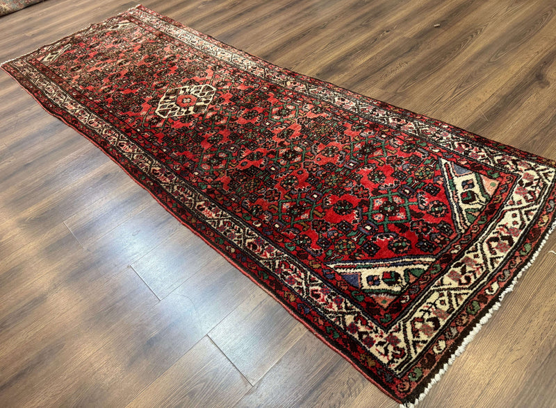 Persian Runner Rug 3x10, Wool Hand Knotted Hallway Rug 3 x 10 ft, Red and Ivory, Hamadan Angelas Runner by Jewel Rugs