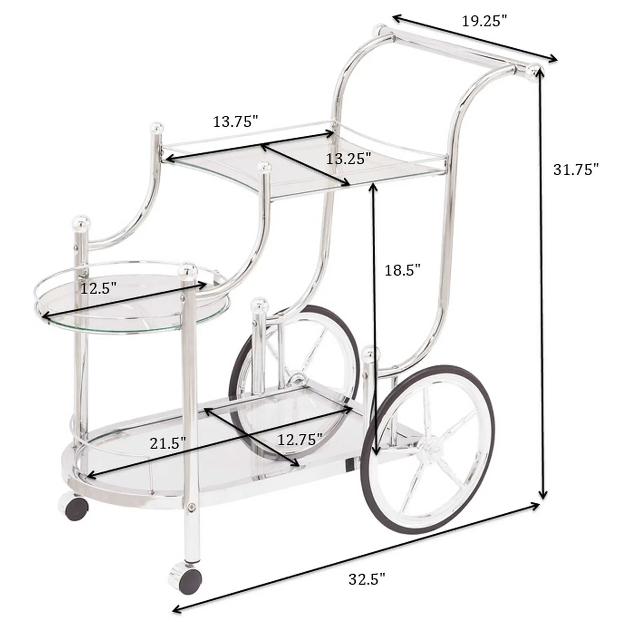 Reia - 3 Tier Cart With Casters & Tempered Glass Design - Chrome by HouseOfZazla