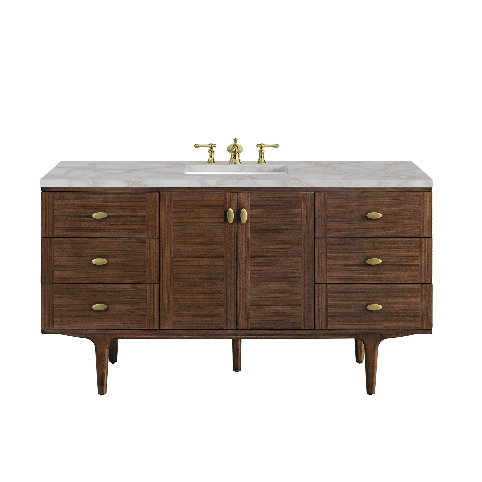 James Martin Amberly 60" Dual Mount Single Bathroom Vanity, Mid-Century Walnut with Victorian Silver (FreePower) countertop