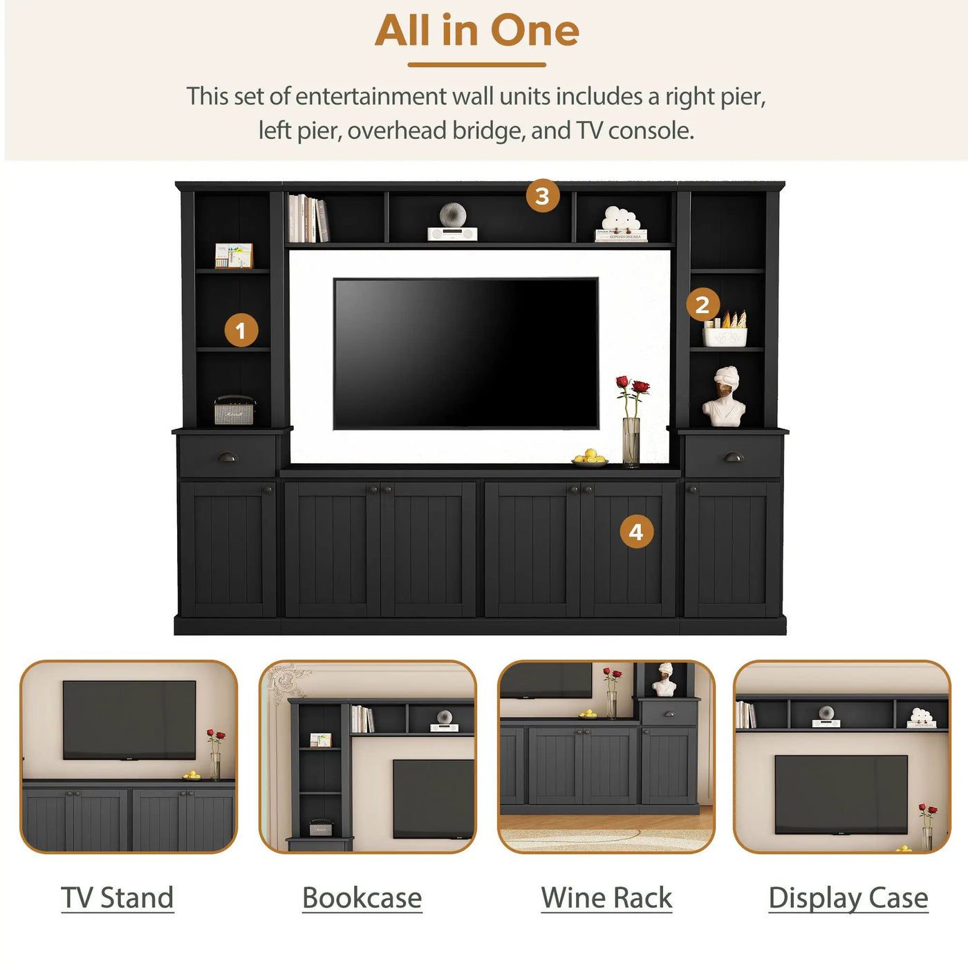 Minimalist Entertainment Wall Unit Set With Bridge For TVs Up To 75" by Unique Piece Furniture