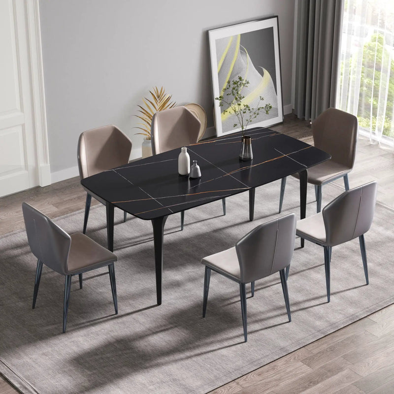 70.87" Modern Artificial Stone Curved Metal Leg Dining Table, Can Accommodate 6-8 People by Unique Piece Furniture