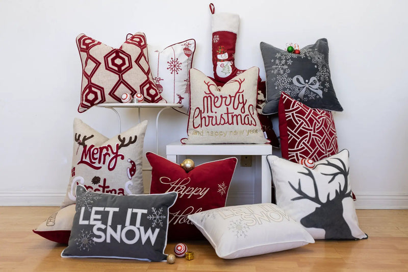 Let It Snow Embroidered Cotton Throw Pillow by HouseOfZazla