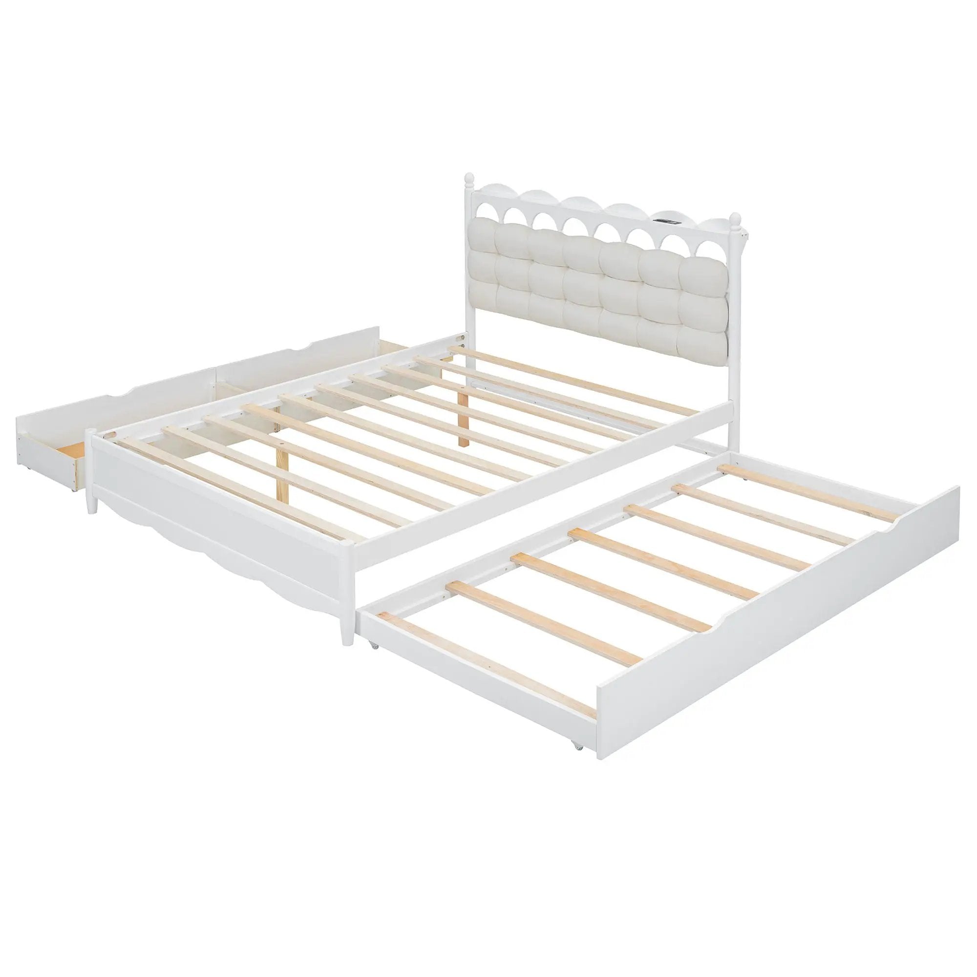 Storage Platform Bed, With 2 Big Drawers, Trundle, One Set Of Sockets & USB Ports by HouseOfZazla