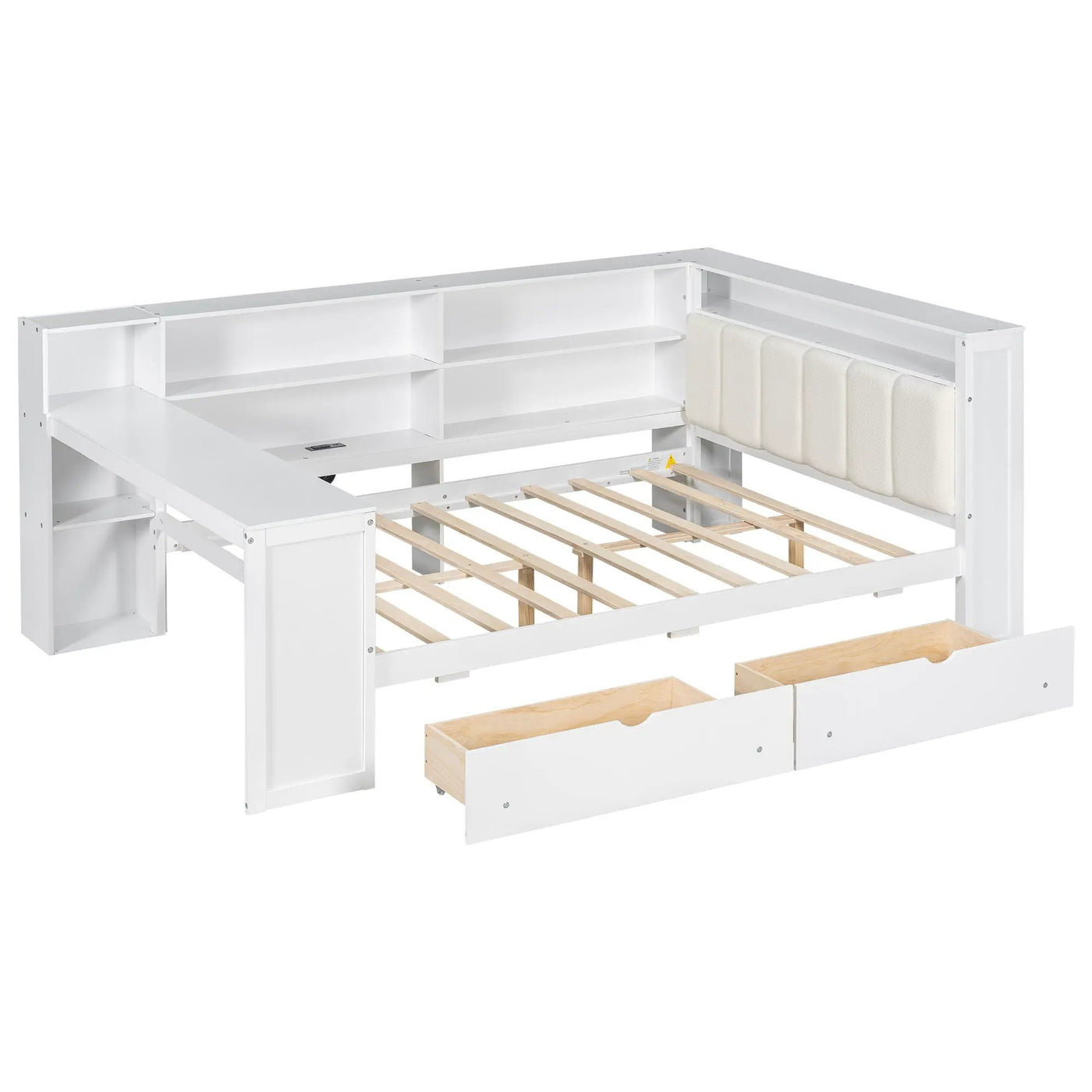 Platform Bed With Storage Shelves, Drawers, Charging Station, LED, Desk by HouseOfZazla