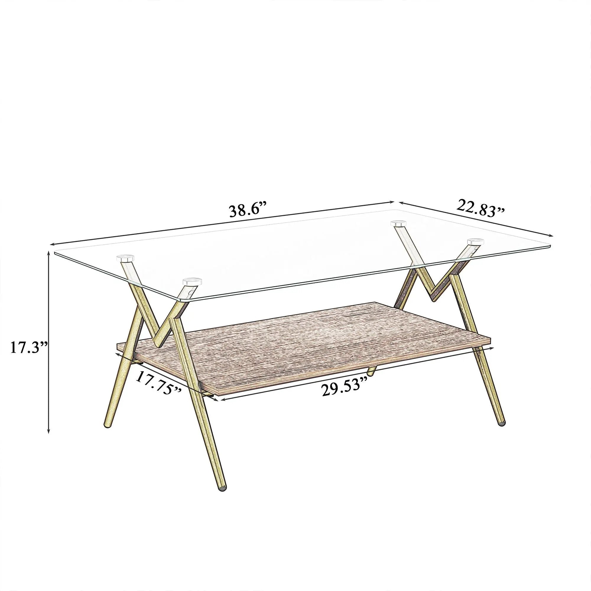 Rectangle Coffee Table With Tempered Glass Top And Shelf by HouseOfZazla
