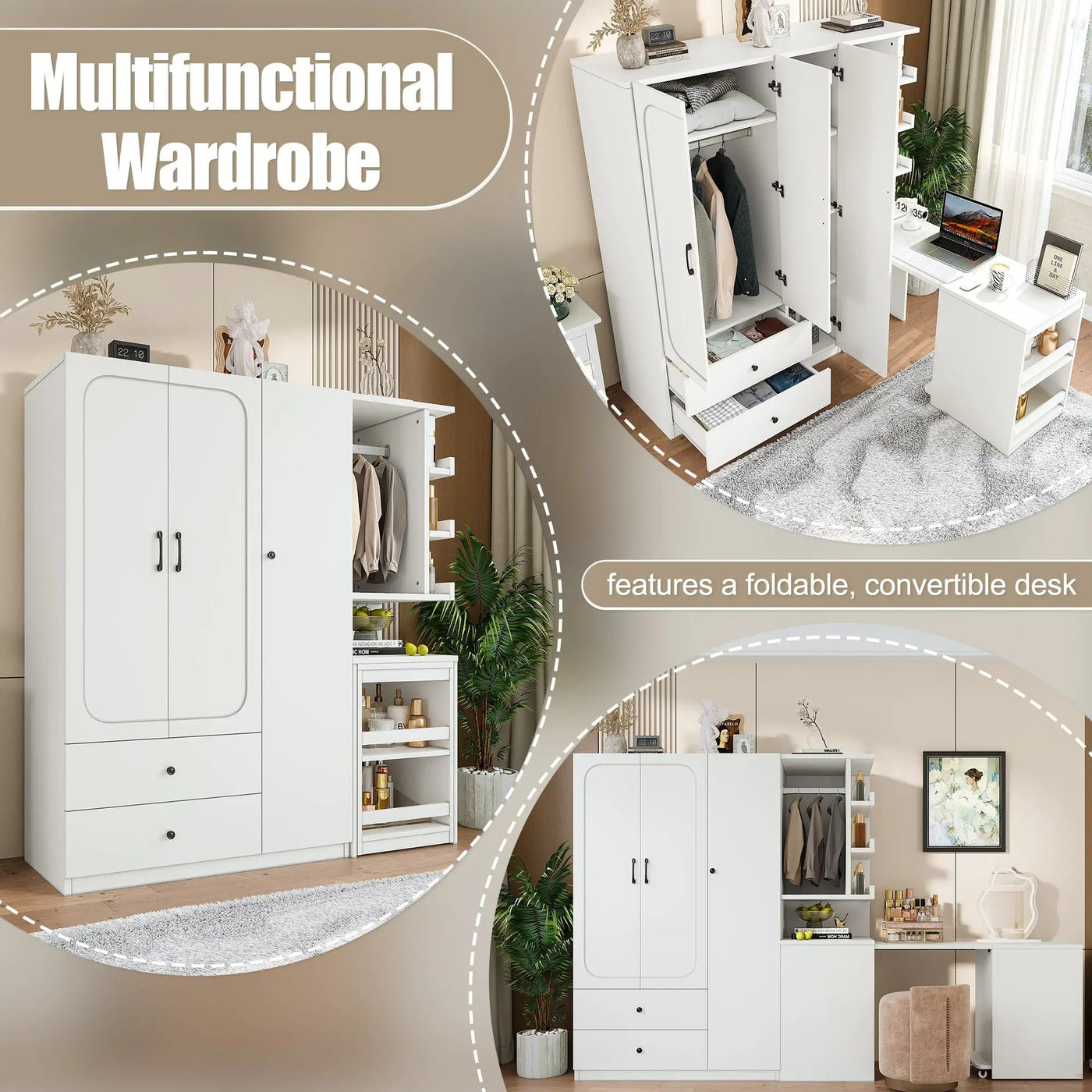 Multifunctional Wardrobe with 2 Doors and Convertible Desk by HouseOfZazla
