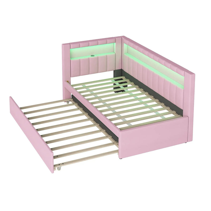 Upholstered Platform Bed With USB Ports And LED Belt