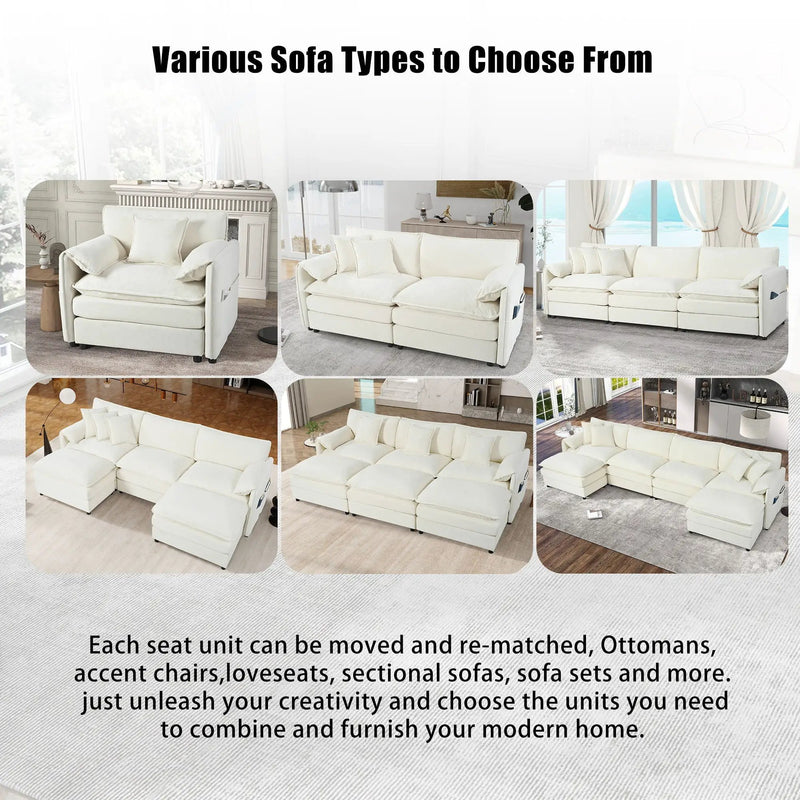 Modern Comfy Deep Seat Modular Sectional Sofa Cloud Couch With Ottoman by HouseOfZazla