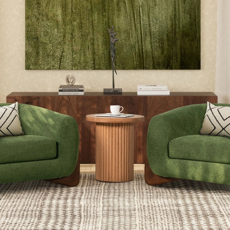 Kenzie - Fluted Pillar Round Accent Side Table - Light Natural Brown by Unique Piece Furniture
