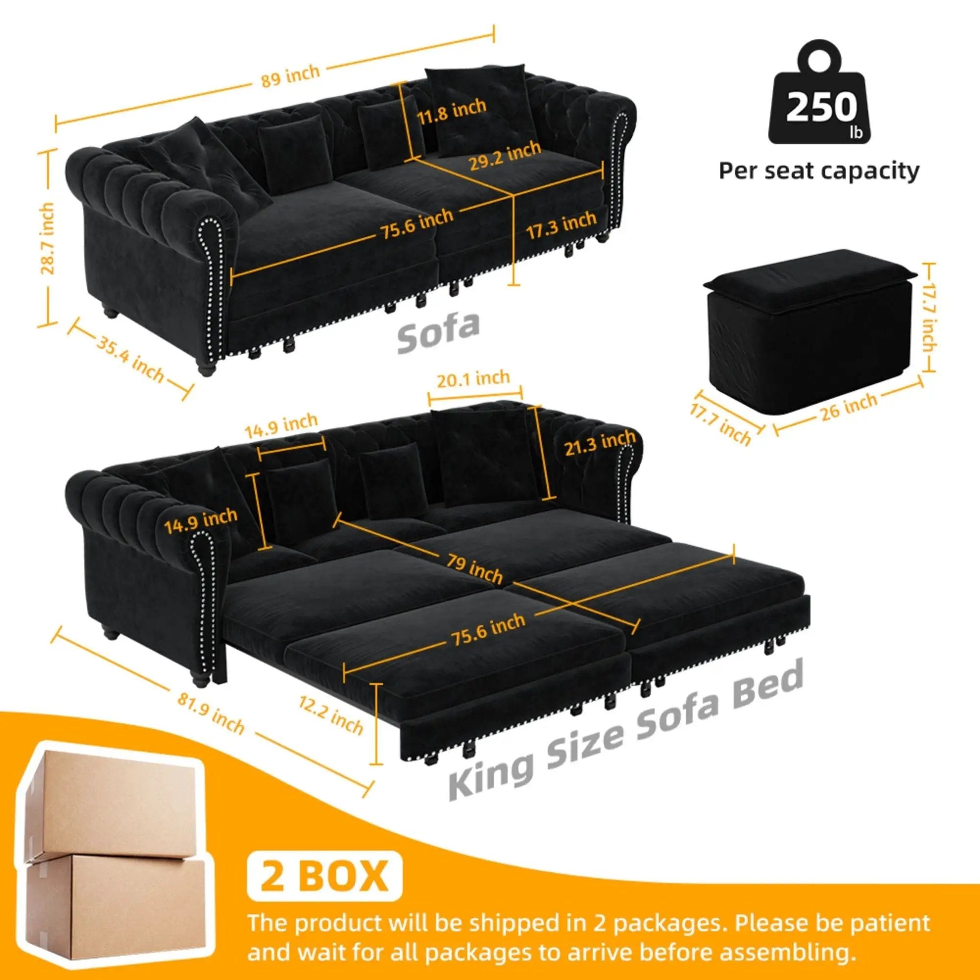 3 In 1 Convertible Sleeper Sofa Bed With Movable Ottoman by HouseOfZazla