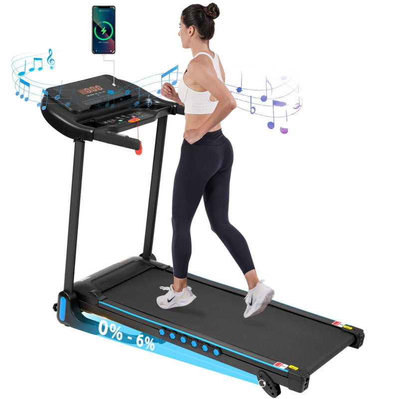 Incline Treadmill For Running & Walking, Hydraulic System Auto Folding With Type C & USB Charge For Android, 10Mph, Bluetooth Speaker - Black by HouseOfZazla