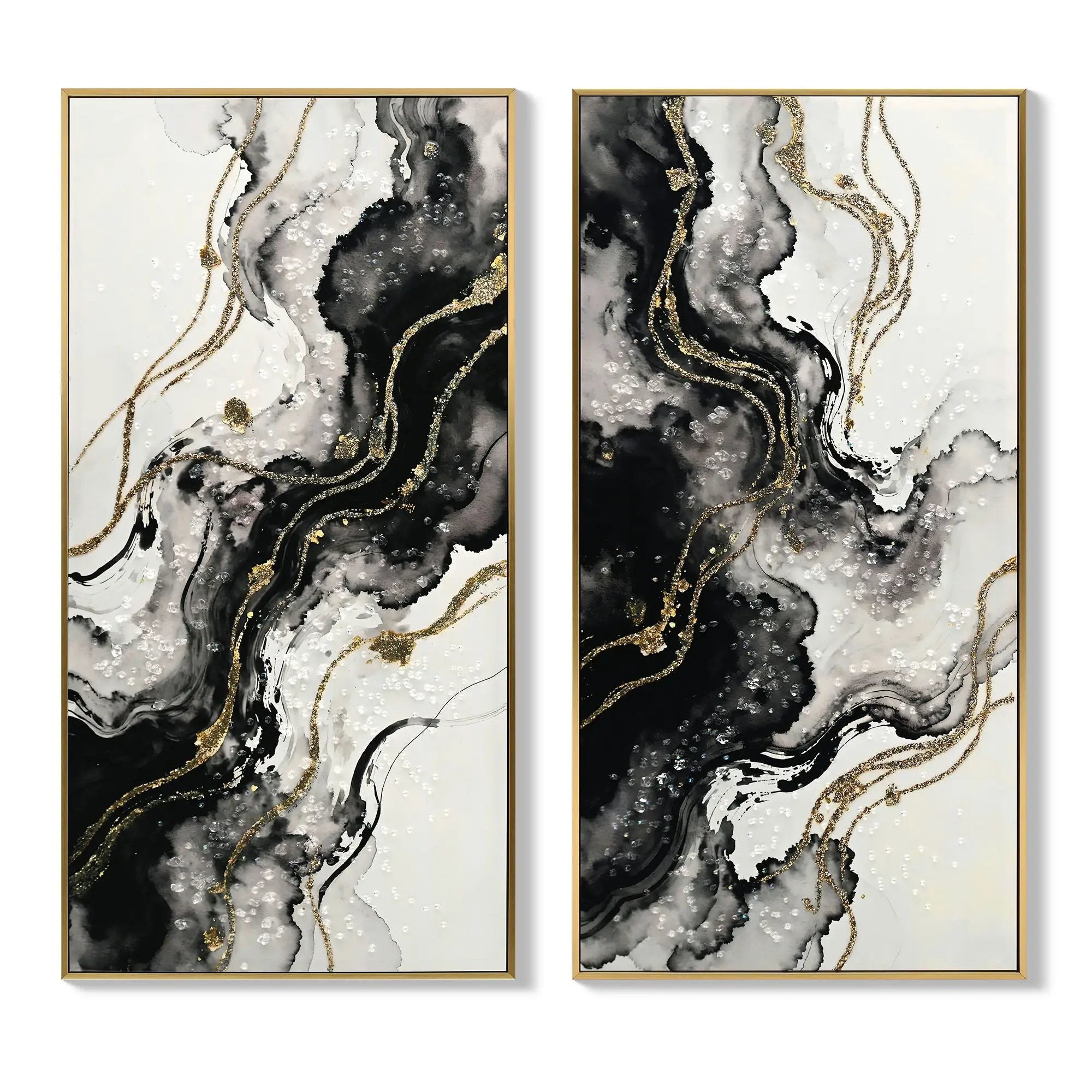 Large Framed And Abstract Wall Art, Minimalist Canvas Prints (Set of 2) - White / Black by HouseOfZazla