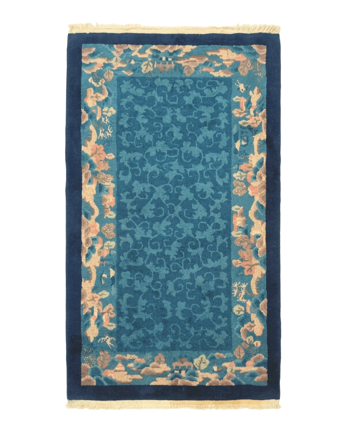 Blue Chinese Rug 2.6 x 4, Fete Rug, Peking Rug, Chinese Wool Rug, Art Deco Carpet by Jewel Rugs