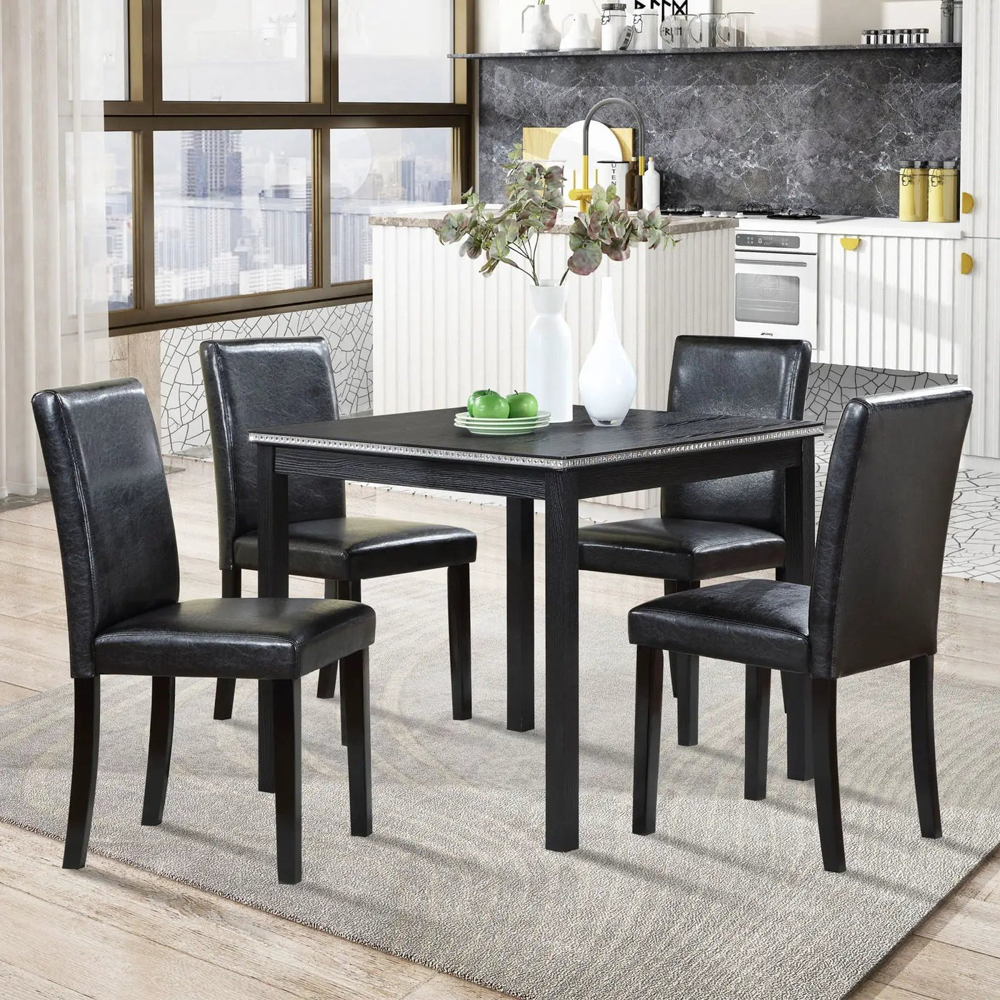 5 Pieces Wooden Dining Table Set, Square Table And 4 Upholstered Chairs by Unique Piece Furniture