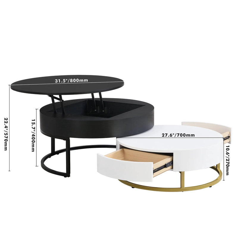 Modern Round Lift-Top Nesting Coffee Tables With 2 Drawers by Unique Piece Furniture