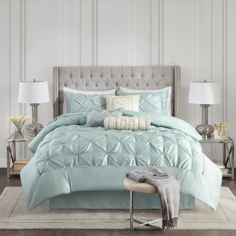 7 Piece Tufted Comforter Set Seafoam King by HouseOfZazla