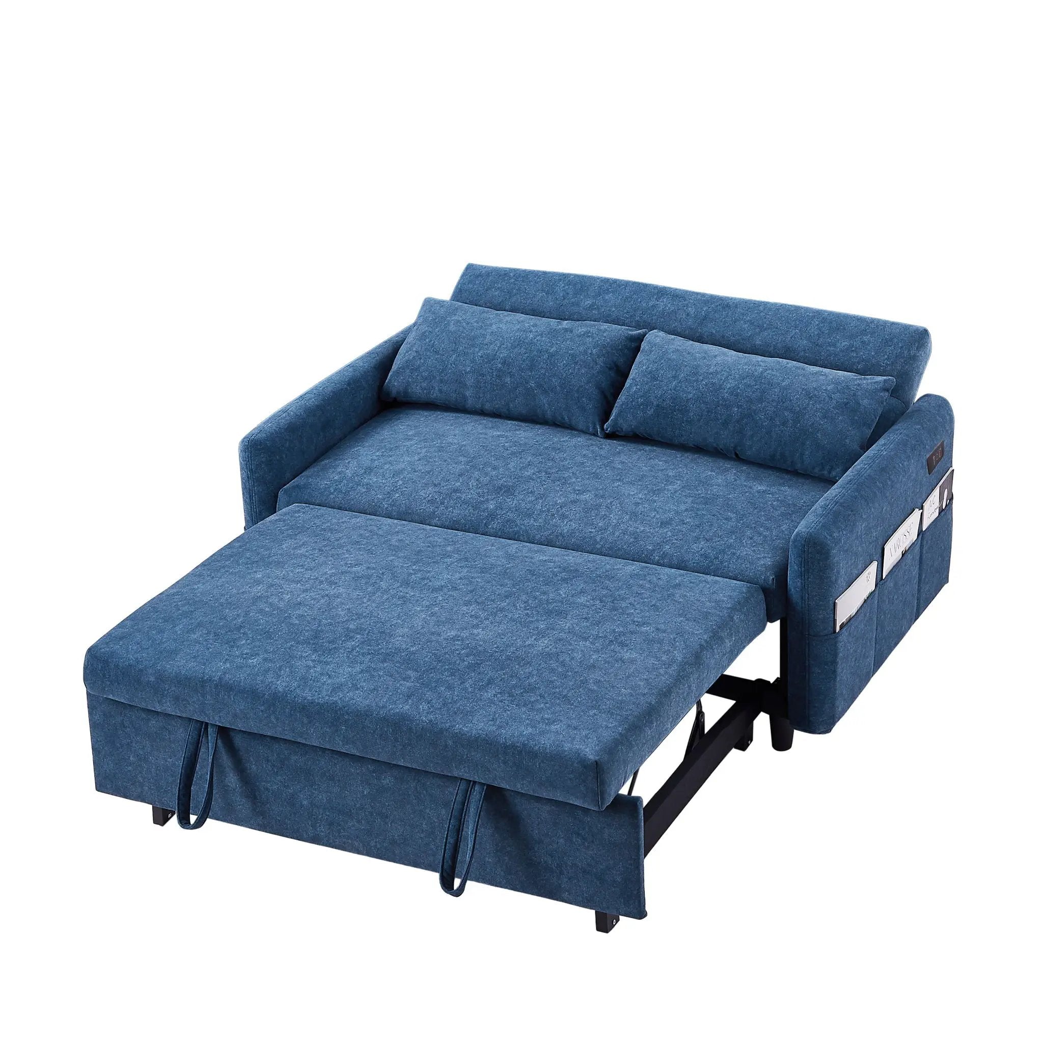 Pull Out Sleep Sofa Bed Loveseats Sofa Couch With Adjsutable Backrest, Storage Pockets, 2 Soft Pillows, USB Ports For Living Room, Bedroom, Apartment, Office by HouseOfZazla