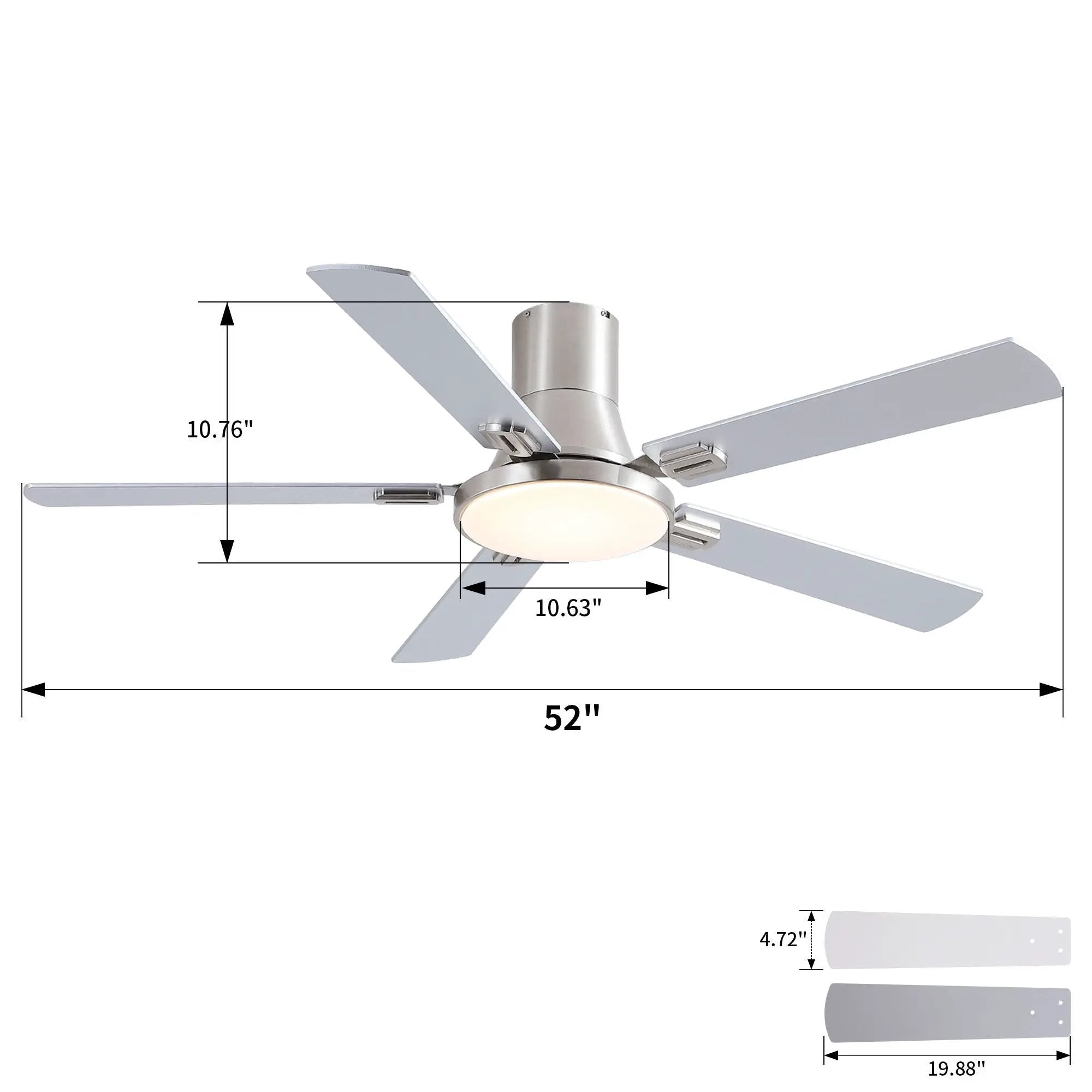 Flush Mount Ceiling Fans With LED Light And Remote Control, 5 Blades by HouseOfZazla