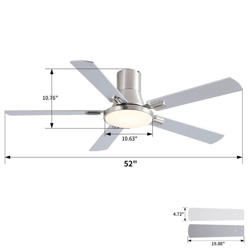 Flush Mount Ceiling Fans With LED Light And Remote Control, 5 Blades by HouseOfZazla