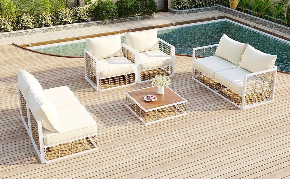 TOPMAX Modern Minimalist 7-Piece Metal Patio Sectional Sofa Set by HouseOfZazla