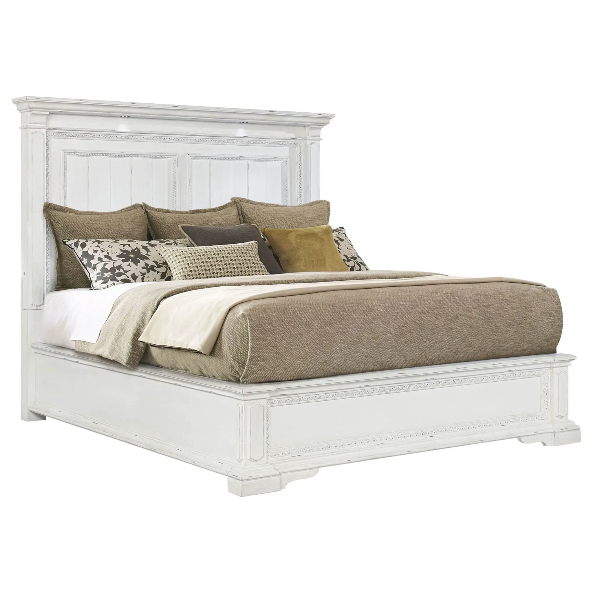 McKinney Queen LED Light Panel Bed Vintage White by Unique Piece Furniture