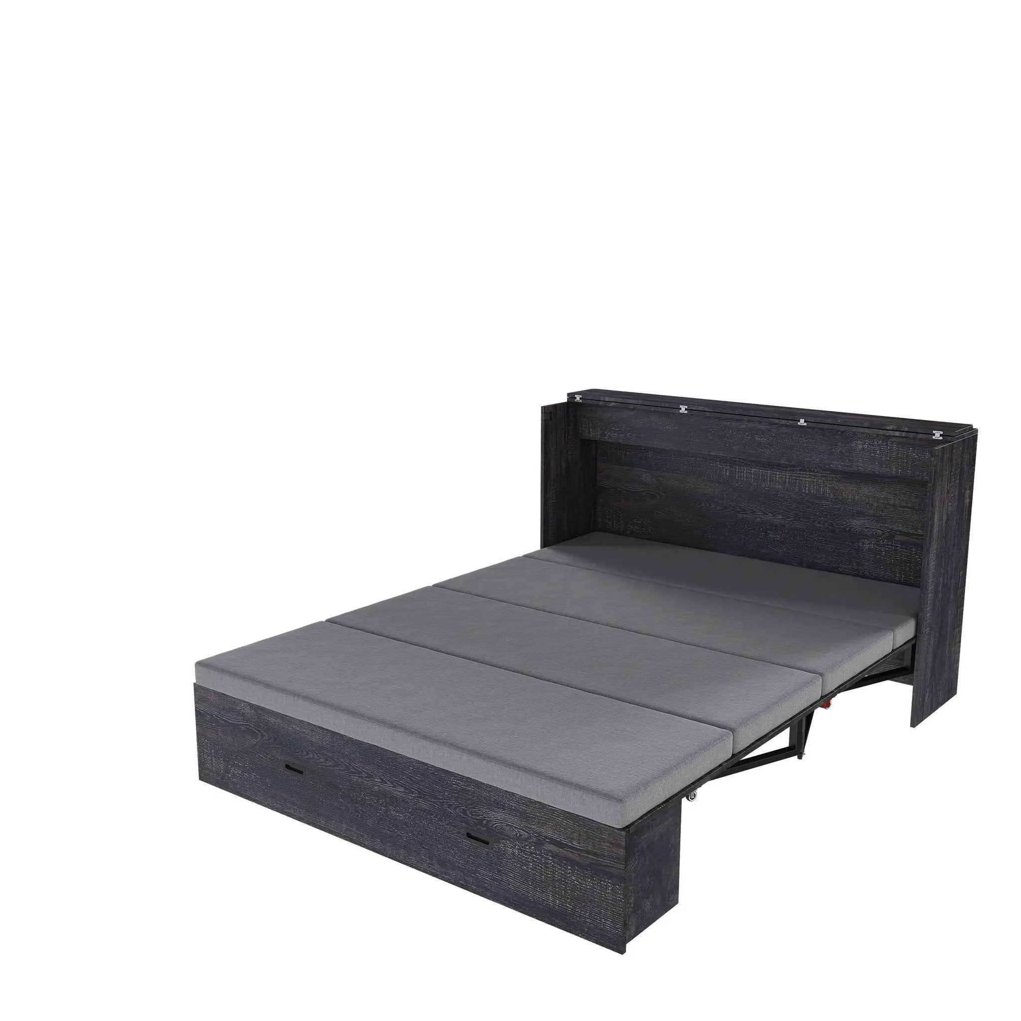 Murphy Bed With Storage Drawers And Charging Cabinet, Foldable Panels, Swivel Wheels by HouseOfZazla