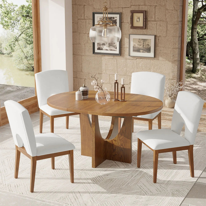 Topmax - 5 Piece Modern Extendable Round Dining Table Set With Removable Leaf For Small Places by HouseOfZazla