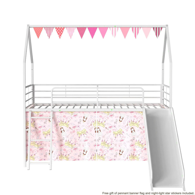 Jack - House Loft Bed With Slide And Curtain Set by HouseOfZazla