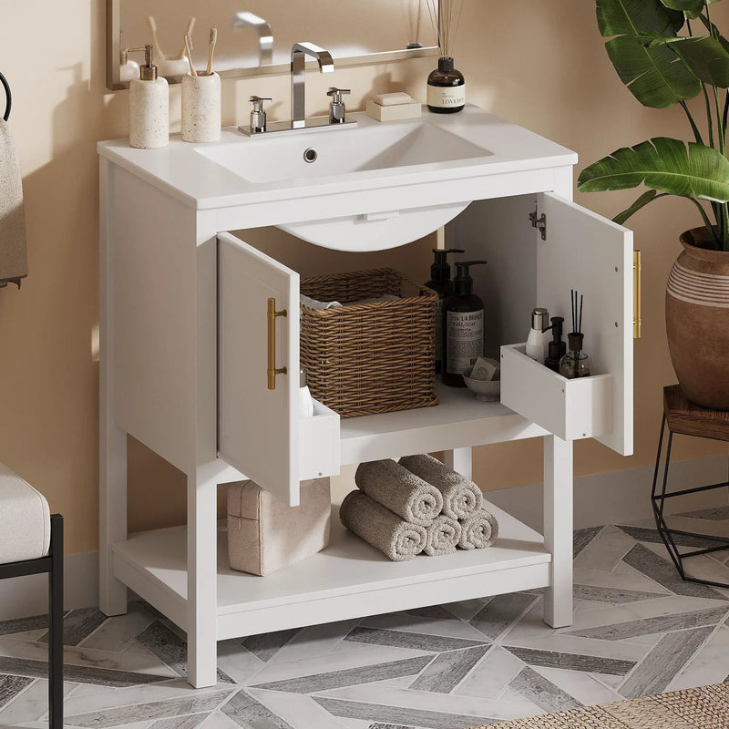 Elegant Bathroom Vanity With Ceramic Sink And Versatile Storage by Unique Piece Furniture