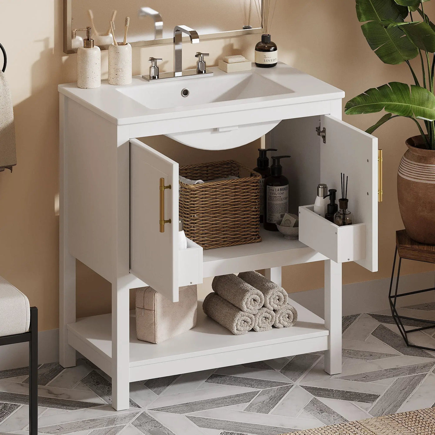 Elegant Bathroom Vanity With Ceramic Sink And Versatile Storage by Unique Piece Furniture
