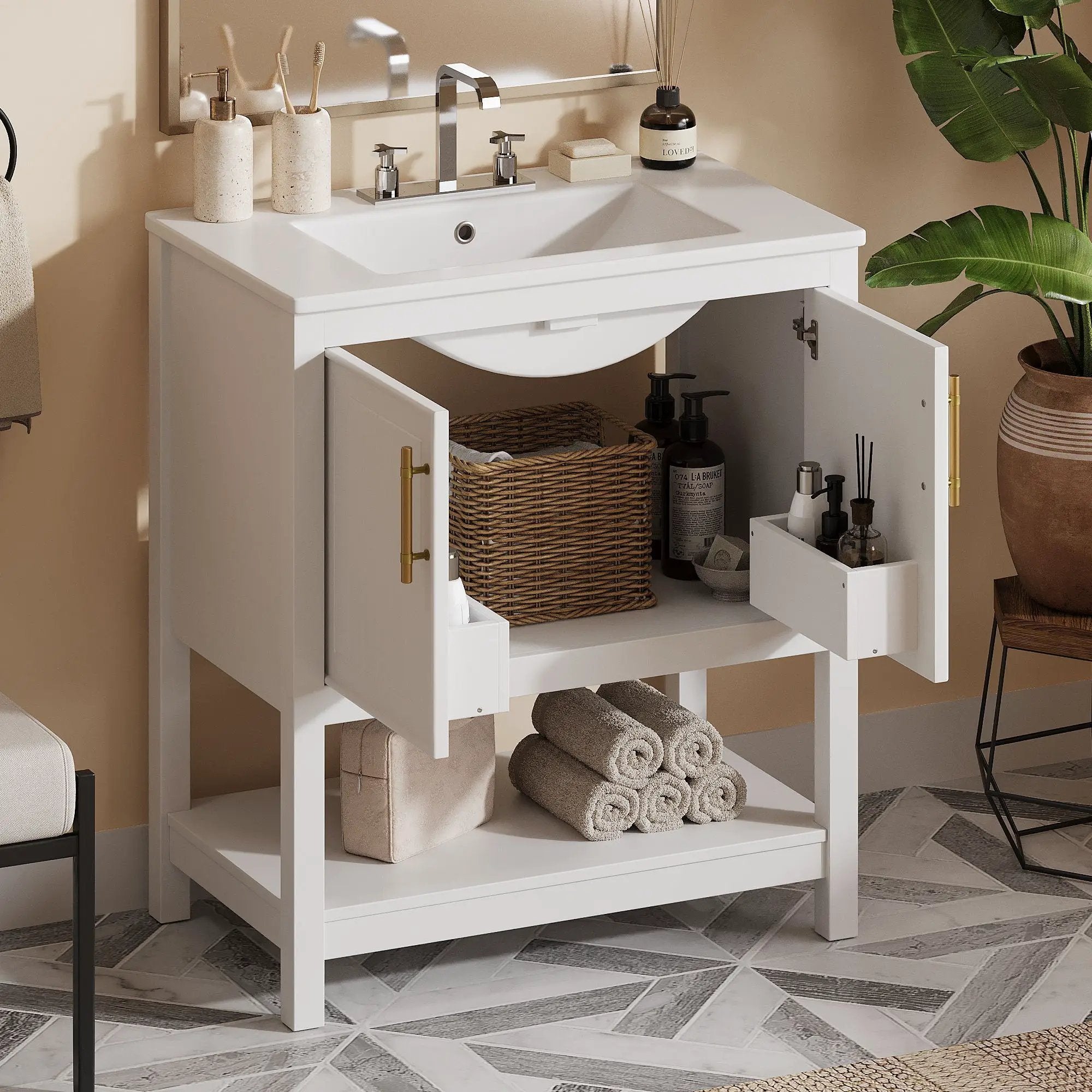 Elegant Bathroom Vanity With Ceramic Sink And Versatile Storage by Unique Piece Furniture