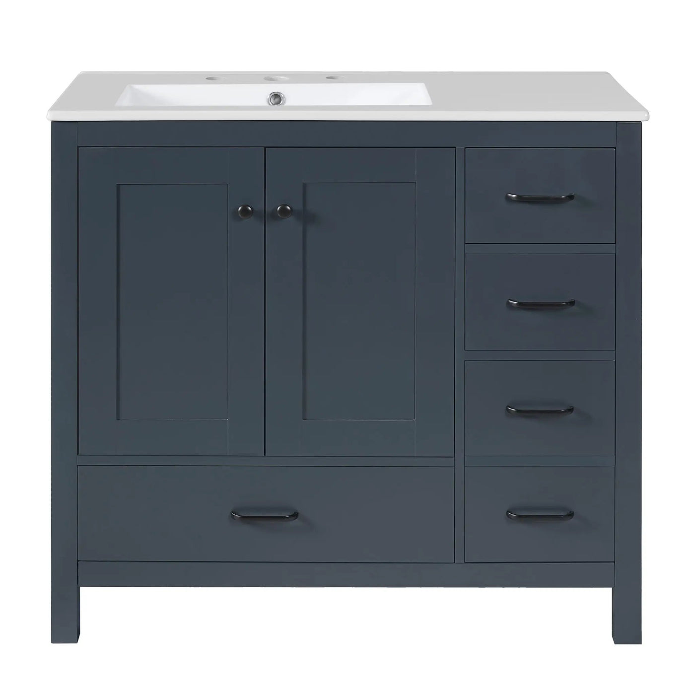 Bathroom Vanity With Ceramic Sink Combo, Abundant Storage Cabinet 2 Soft Close Doors And 5 Drawers by Unique Piece Furniture