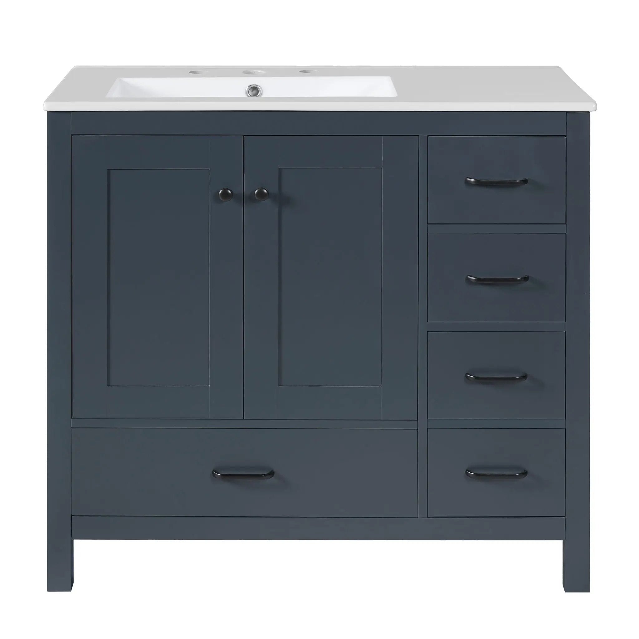 Bathroom Vanity With Ceramic Sink Combo, Abundant Storage Cabinet 2 Soft Close Doors And 5 Drawers by Unique Piece Furniture