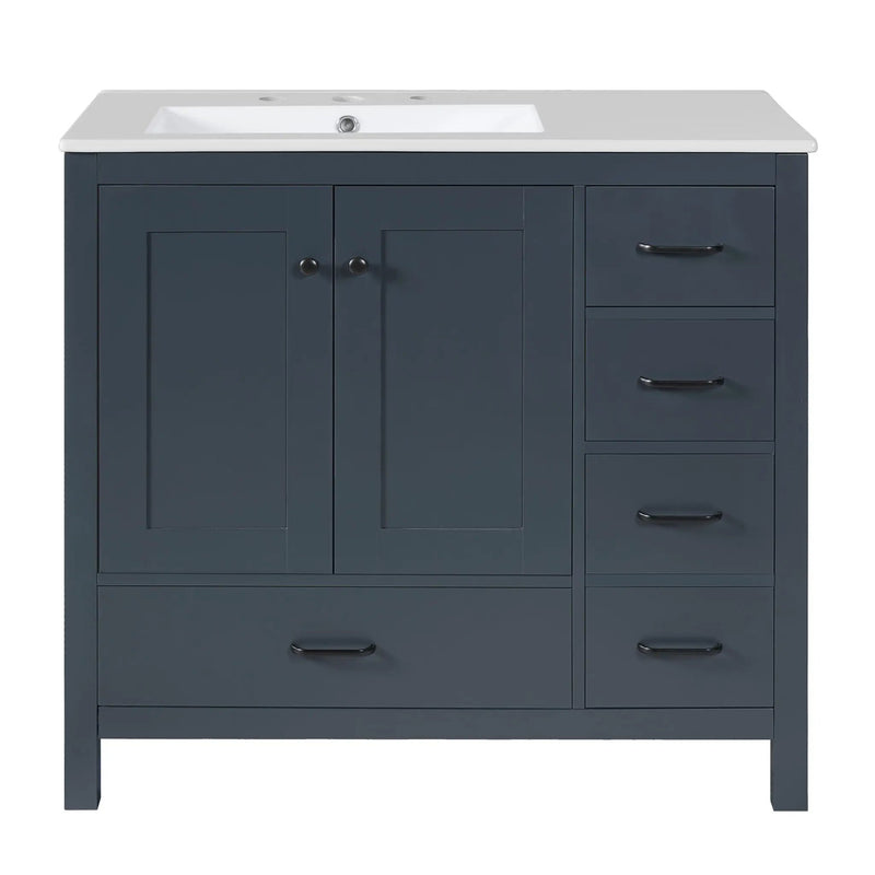 Bathroom Vanity With Ceramic Sink Combo, Abundant Storage Cabinet 2 Soft Close Doors And 5 Drawers by Unique Piece Furniture