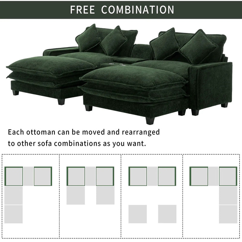 Sectional Sofa Upholstered Sofa With Two Removable Ottoman, Two USB Ports, Two Cup Holders And Large Storage Box For Living Room by HouseOfZazla