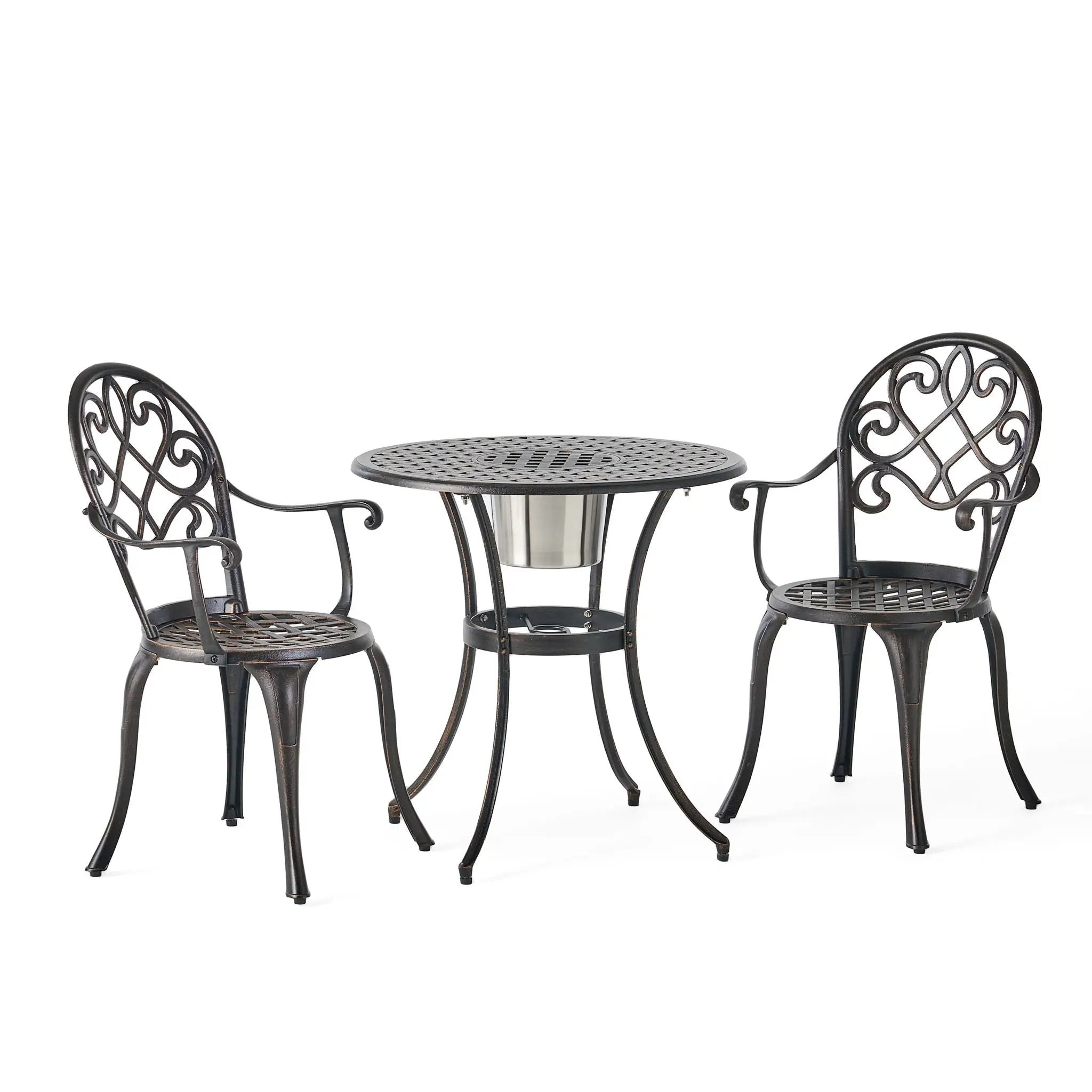 3 Piece Outdoor Aluminium Cast Bistro Set With Ice Bucket - Copper by HouseOfZazla