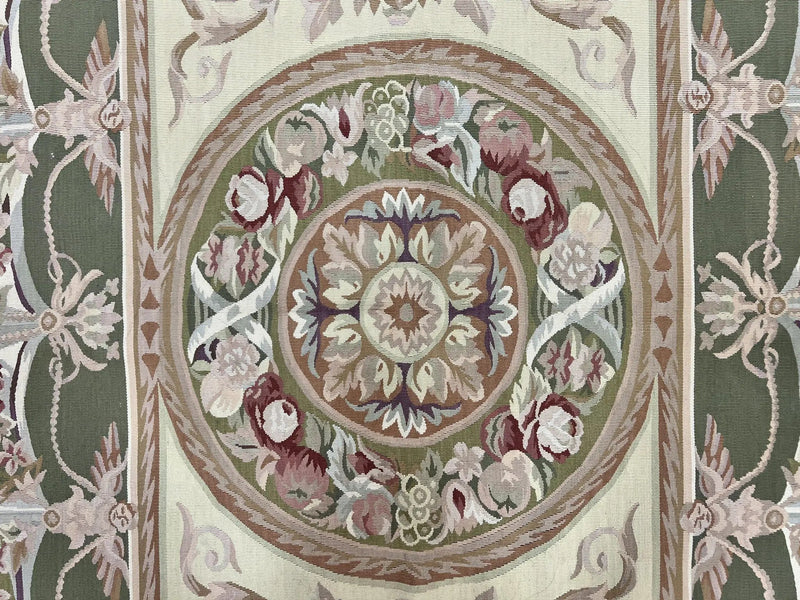 Aubusson Rug 5x8, Wool Handmade Vintage Carpet, Angel Motifs, Flatweave Rug 5 x 8, Medium Sized, European Design by Jewel Rugs