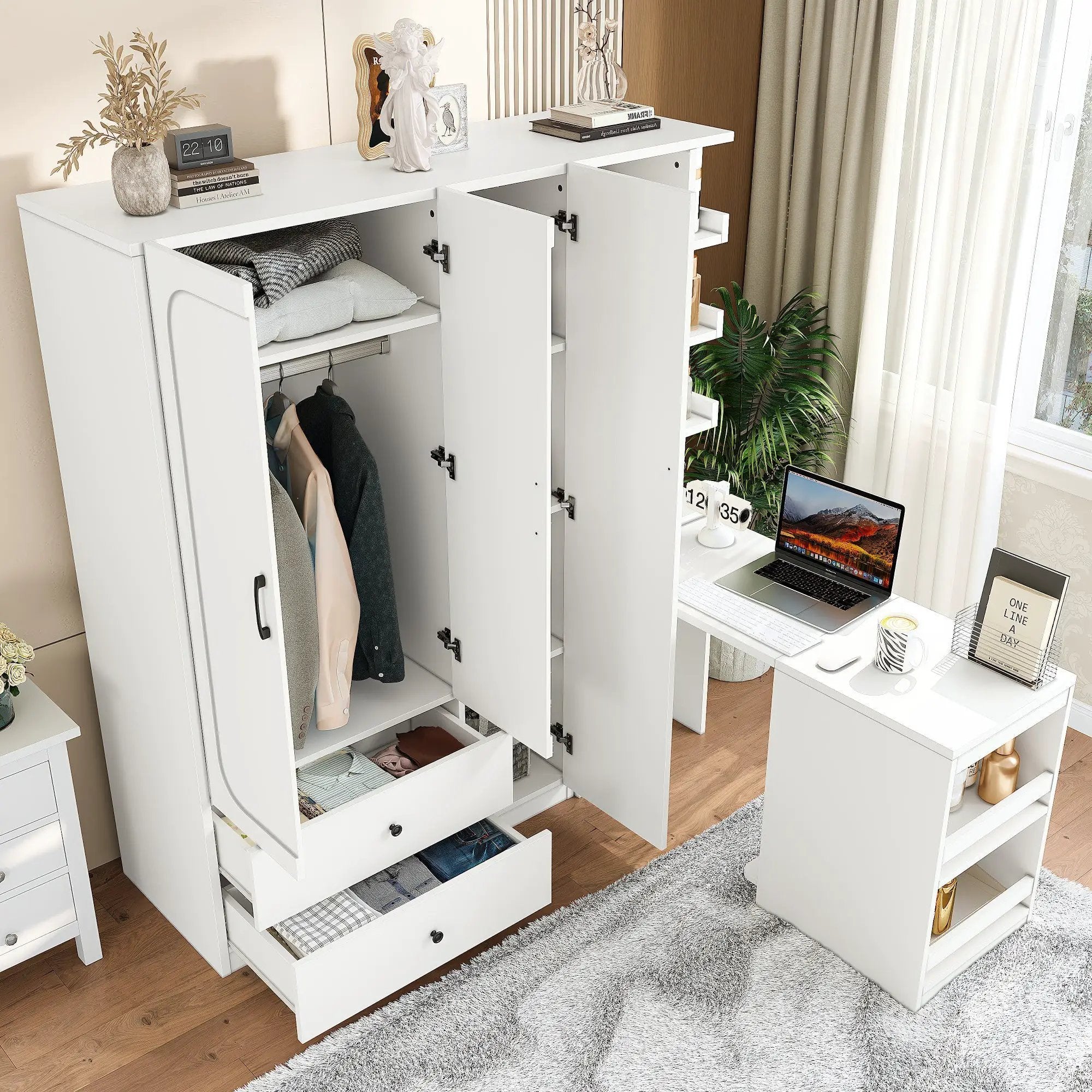 Multifunctional Wardrobe with 2 Doors and Convertible Desk by HouseOfZazla